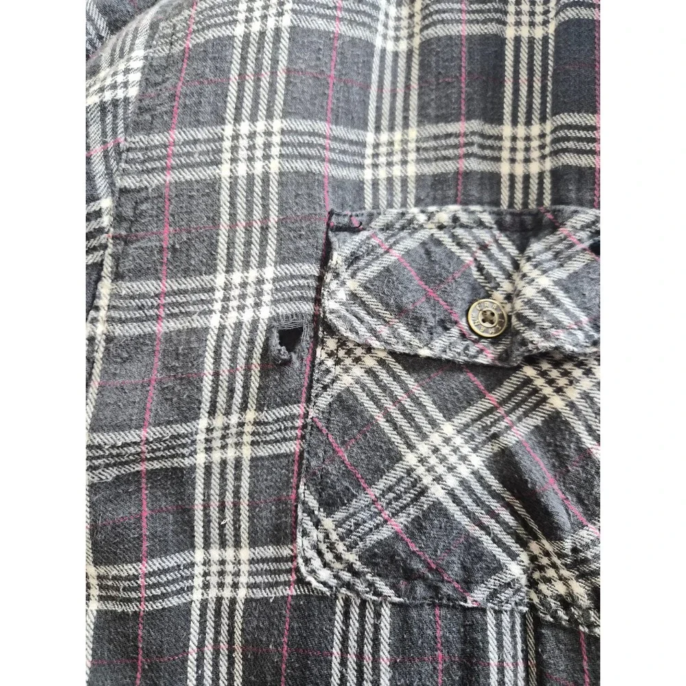 Craftsman Flannel Shirt Jacket Mens XL Black Gray Quilted Lined Hooded No Zip